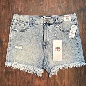 Celebrity Pink High Waist Frayed Denim Shorts - Light Gray